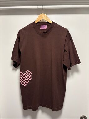 No Free Coffee NFC Brown Short Sleeve Tee with Pink Hearts